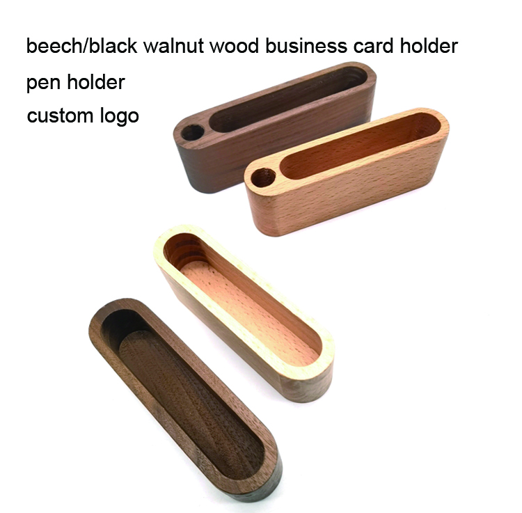 Small Wooden Business Cards Holder with Pen Custom Logo Accepted