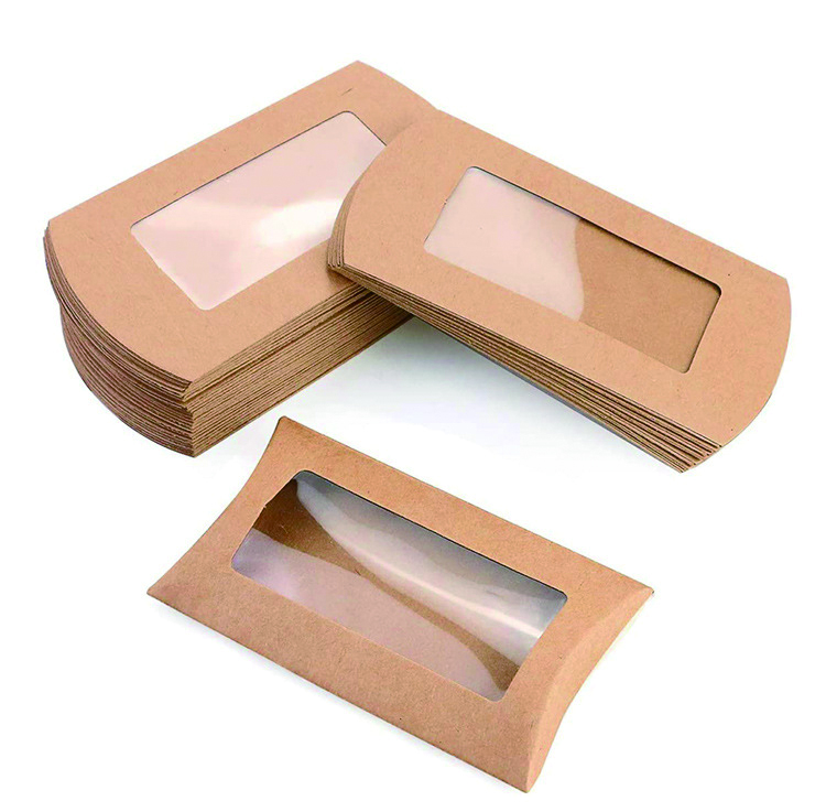 Small Packing Boxes Pillow Candy Box Kraft Paper Box with PVC Window