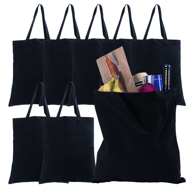 Black Shopper Bag with Custom Logos Canvas Shopping Bag Wholesale