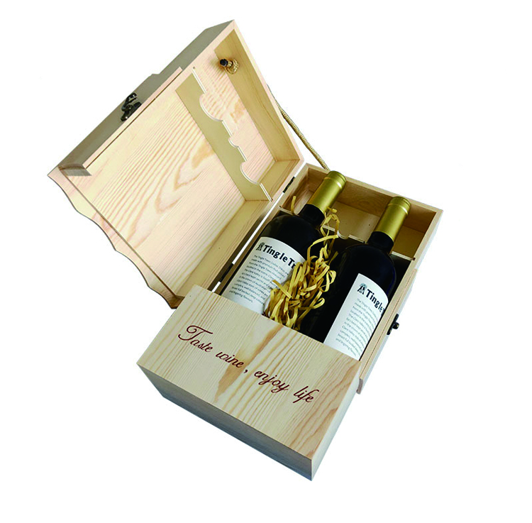 Large Wooden Storage Box Double Bottle Wine Packaging Boxes
