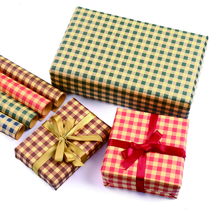 Gift Wrapping Custom Brand Logo Scottish Style Kraft Paper Gift Wrap 