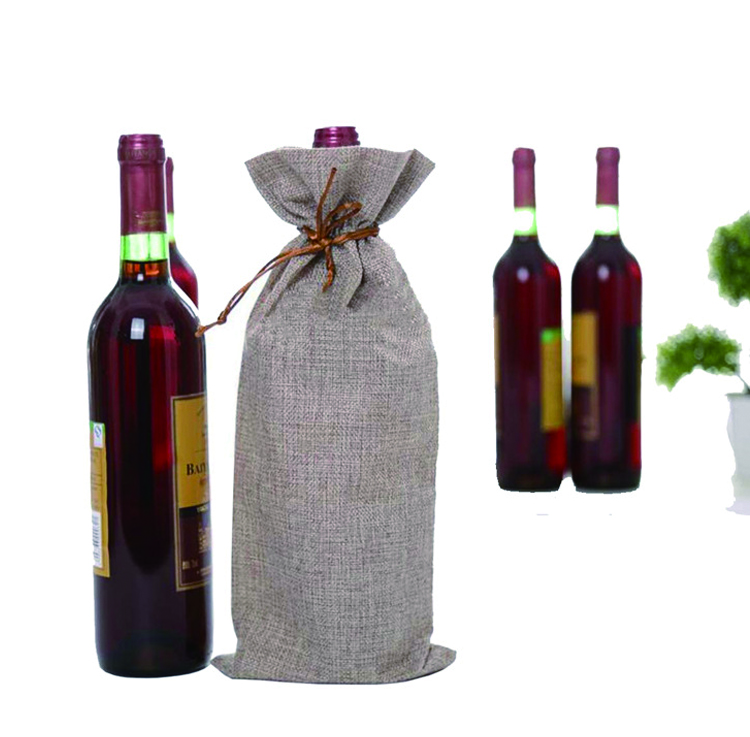 Champagne Packaging Linen Wine Bottle Bag Christmas Drawstring Pouch