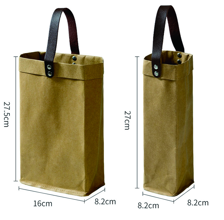 Durable Kraft Washable Paper Bag For Wine Bottle Storage With Handle