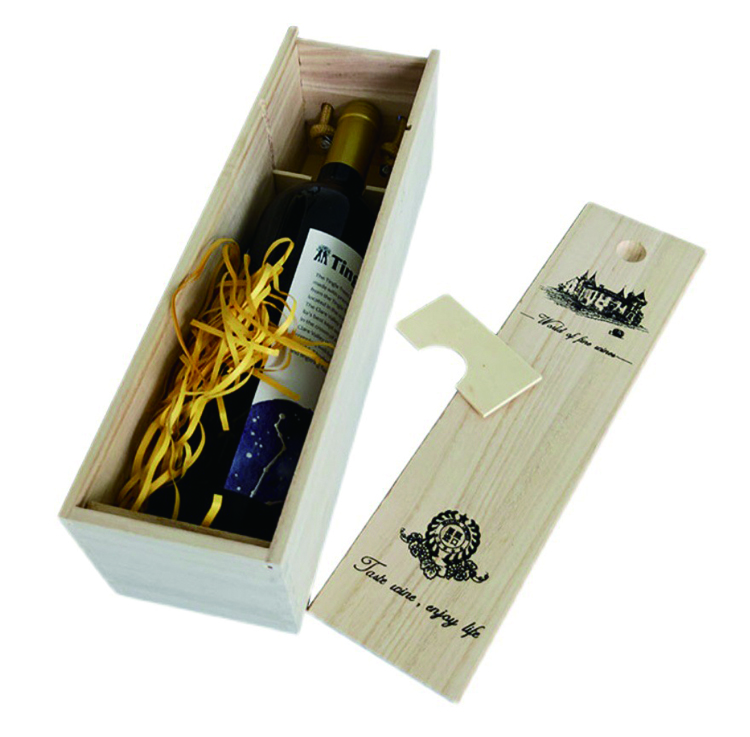 Wooden Wine Box Single Bottle Packaging Wooden Boxes with Handle