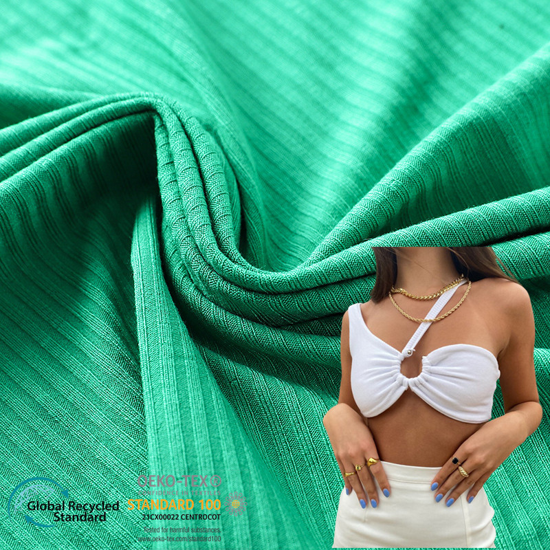 Recycled Polyamide Elastane 2x2 Rib Fabric for Swimsuit, Underwear, Activewear, Apparel UV Protection, Anti-pilling