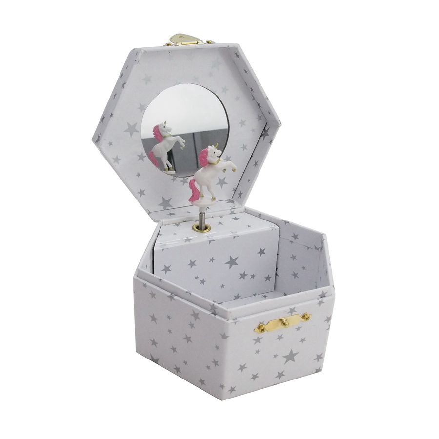 Custom Hexagon Mechanism Spring Star Girls Kids Music Box Musical gift Boxes