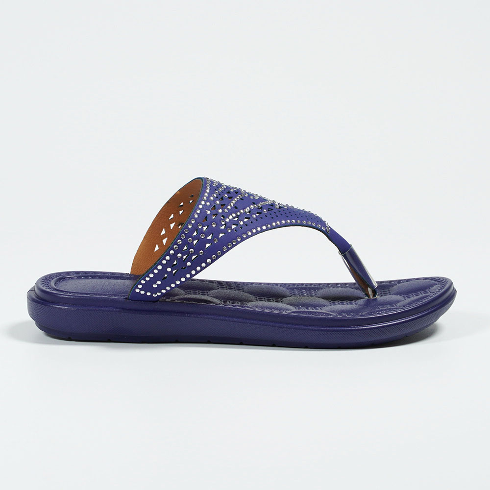 Yidaxing Royal Blue Rhinestone Flip-flop Slippers