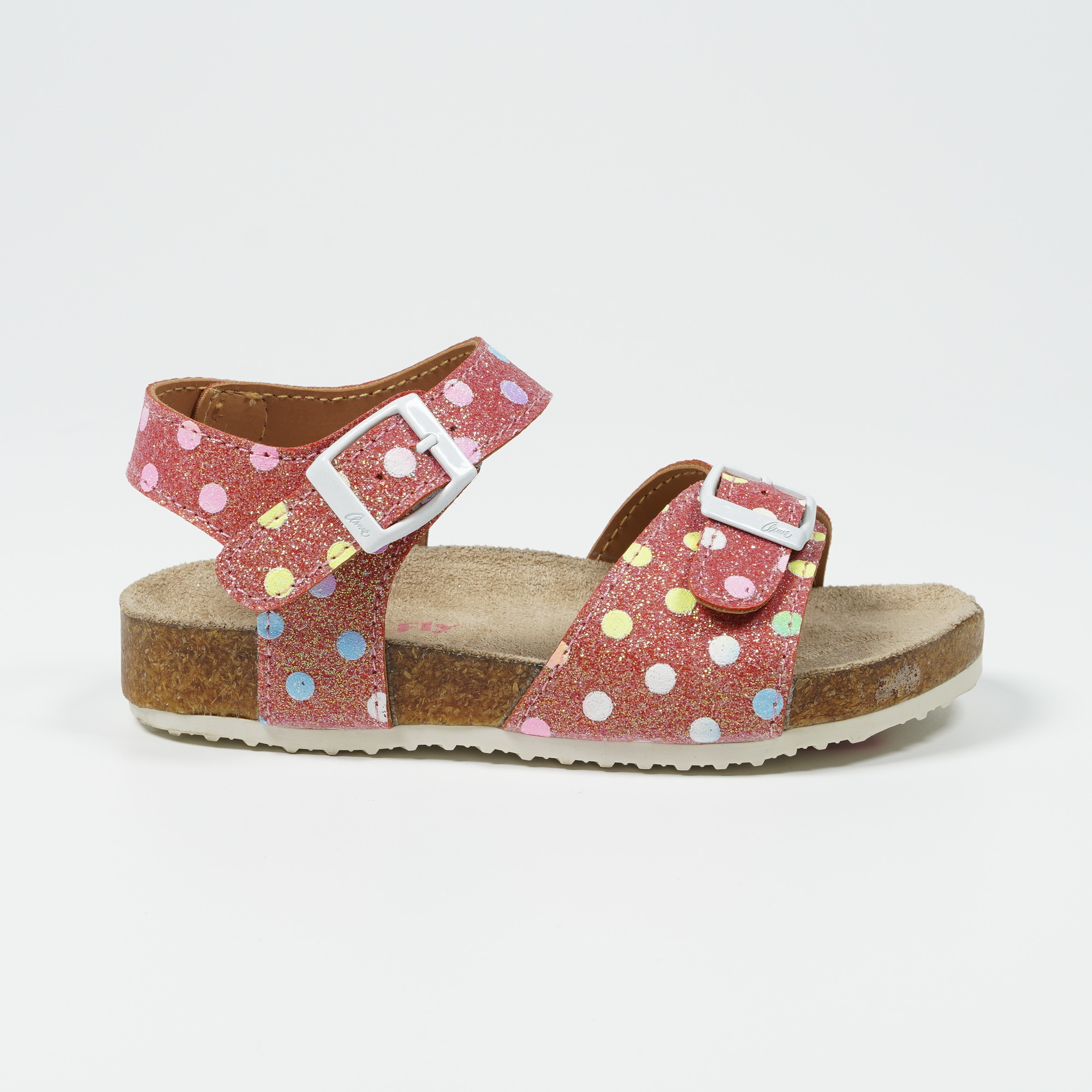 Glitter rainbow polka dots sandals Cute pin buckle girls' cork outsole sandals