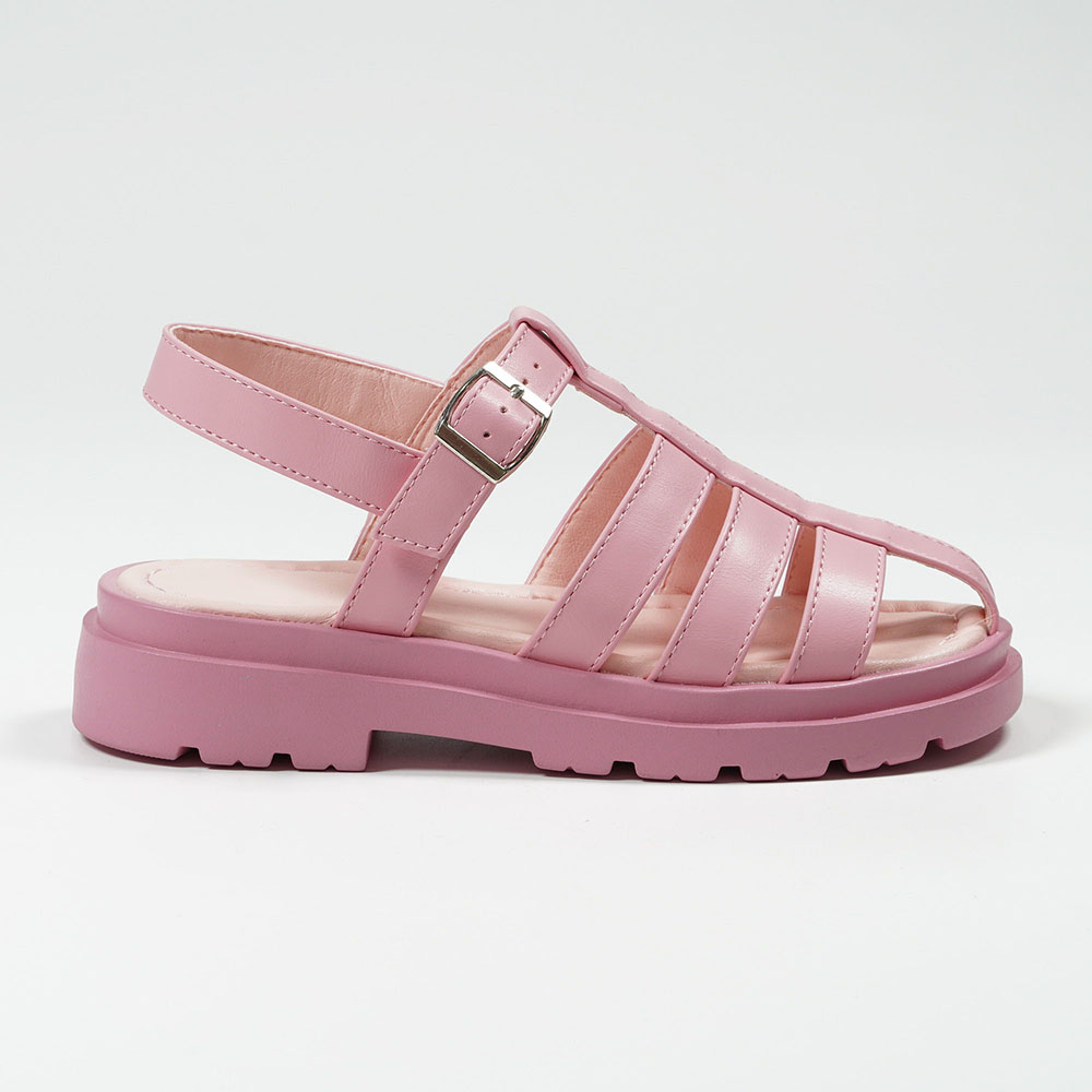 Yidaxing Pink Soft Leather Caged Sandals