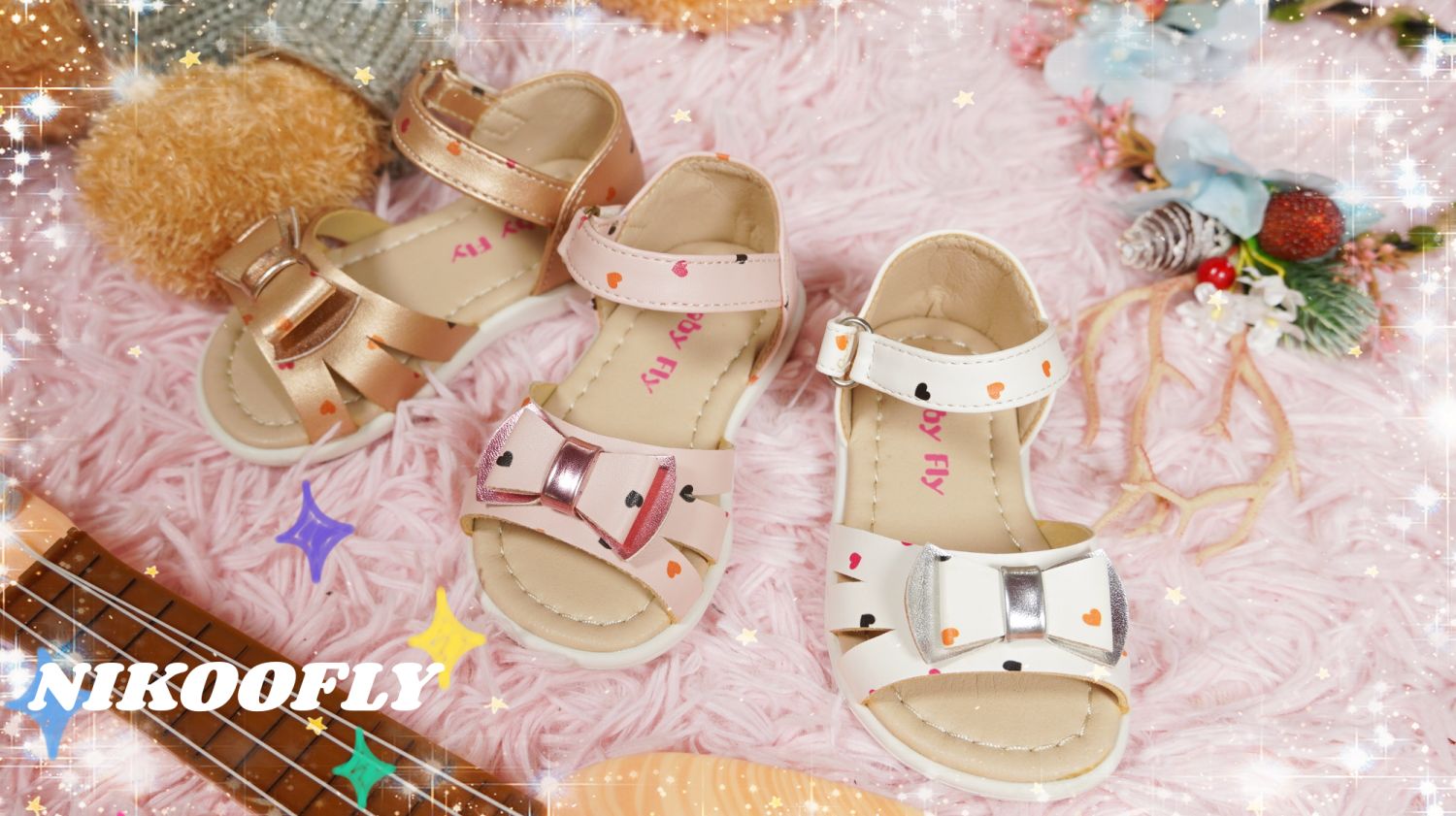Lovely-bow-design-girls-sandals-heart-shaped-spotted-casual-Velcro-sandals-YDX0390H-4