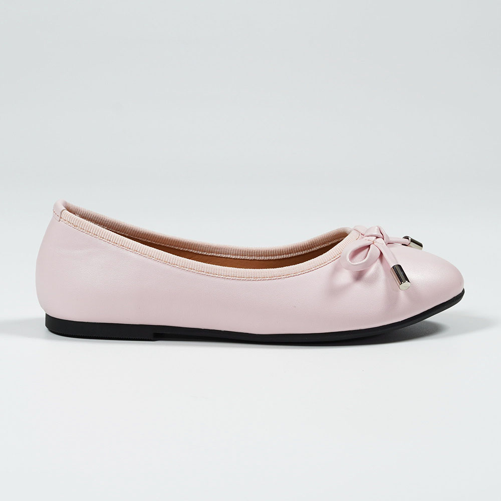 Girls Pink Soft PU Leather Ballerina Shoes with Bow