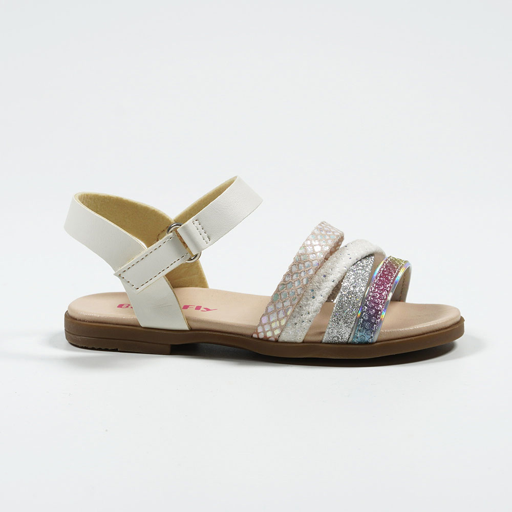 Shiny Glitter Cross Strap Design Girls Sandals Children Flat Shoes