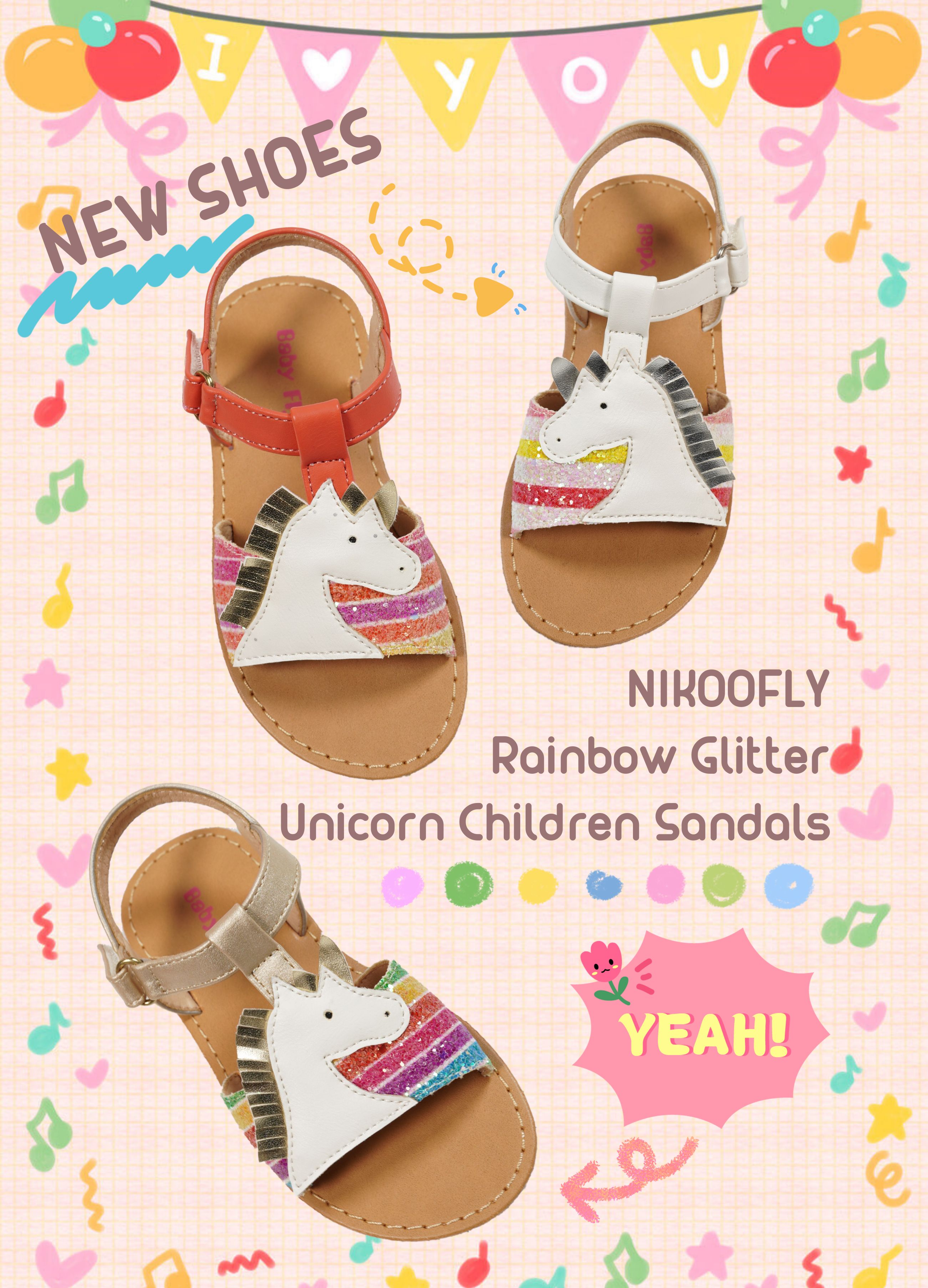 Cute-Rainbow-Glitter-Unicorn-Children-Sandals-YDX0551G-1-SHANTOU-YIDAXING-NIKOOFLY