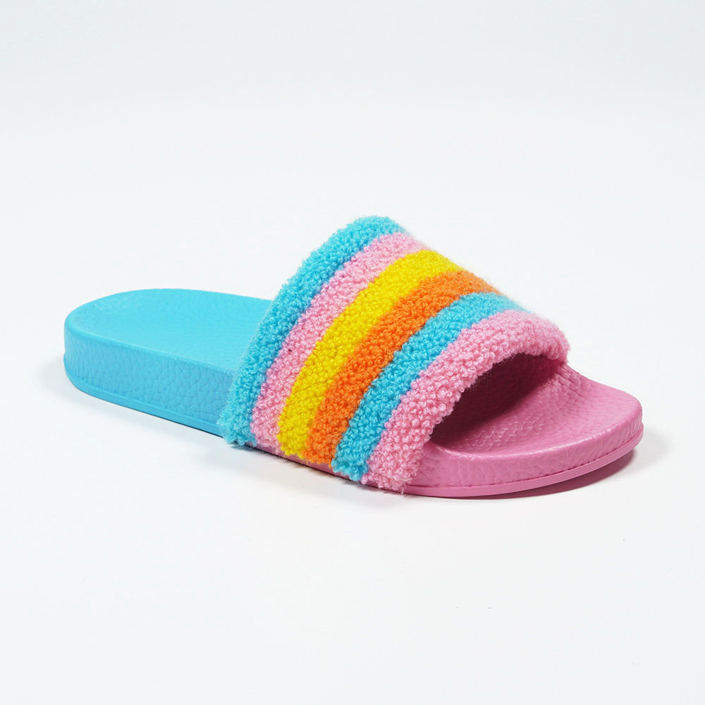 Colorful Plush Striped Slippers Two-color Gradient Outsole
