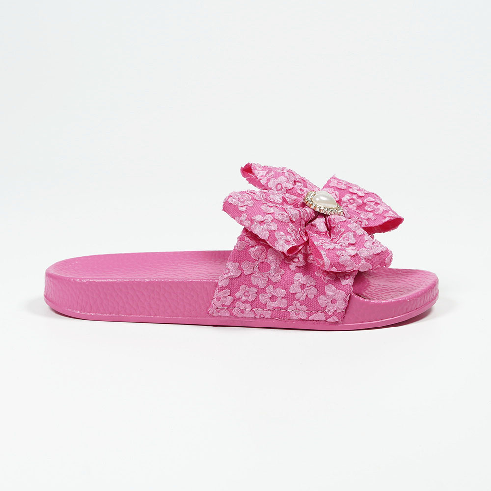 2023 Pretty Ladies Pink Fabric Bow Bedroom Slippers PVC Non-slip Outsole Shantou Yidaxing Shoes