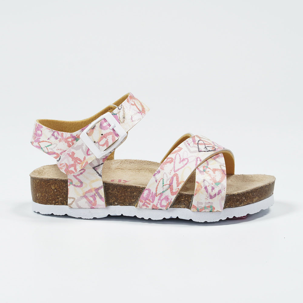 Yidaxing Spring and Summer Heart-shaped Printed Watercolor Style Cross Strap Girls Sandals