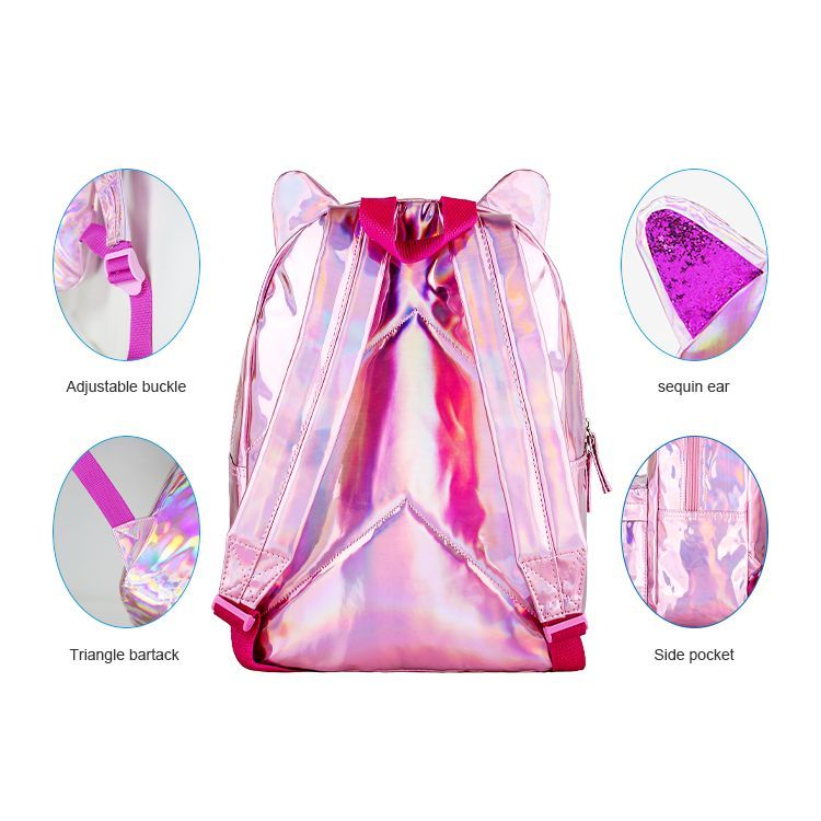 Custom stylish fashion cute character Unicorn pink child backpacks holograph PVC school small bags for kids girls bags