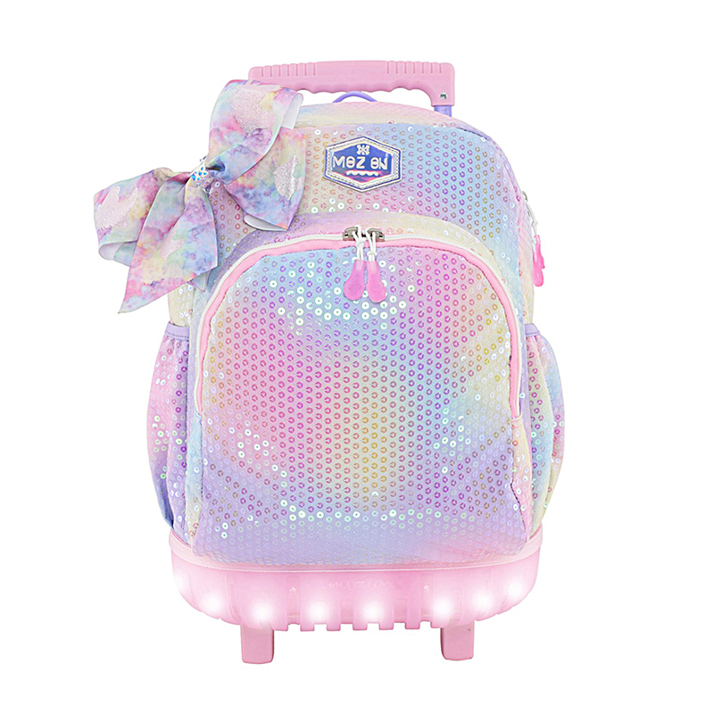 LED Carry-on Luggage for Kids, Glitter Sequins Girls18" Rolling Backpack School Trolley Teens Bags Fashion Suitcase Daily Life