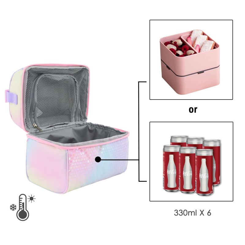 Kid Lunch Bags, Glitter Sequins Lunch Box Girls Eco Bag Leak Proof For Sublimation Large Simple Waterproof Pink Tote Bag