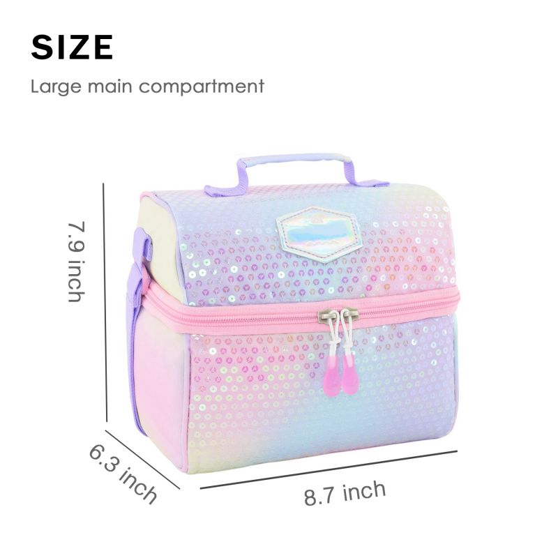 Kid Lunch Bags, Glitter Sequins Lunch Box Girls Eco Bag Leak Proof For Sublimation Large Simple Waterproof Pink Tote Bag