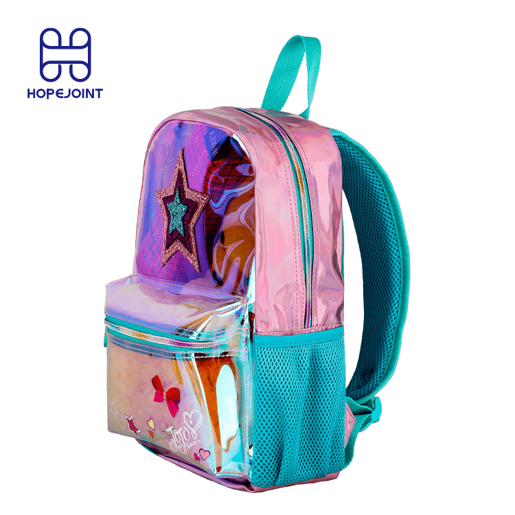 Trendy cute kids little girls fashion clear holographic pvc printing school bags backpack for children