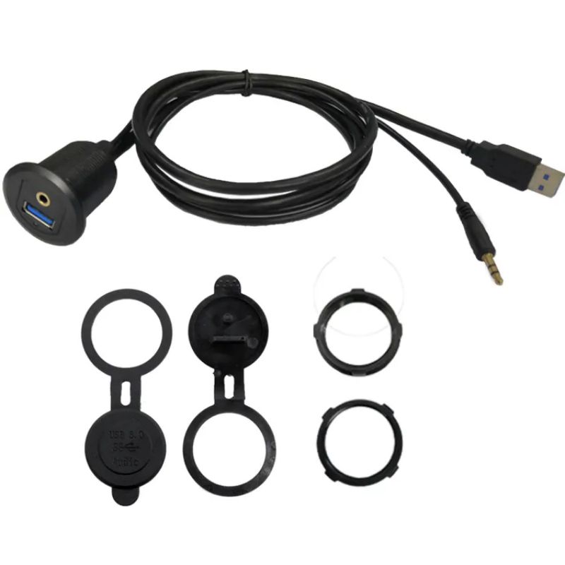 LBT Polycarbonate Shell 3.5mm & Usb 3.0 Male To Female Usb Panel Mount Extension Aux Cable With Led