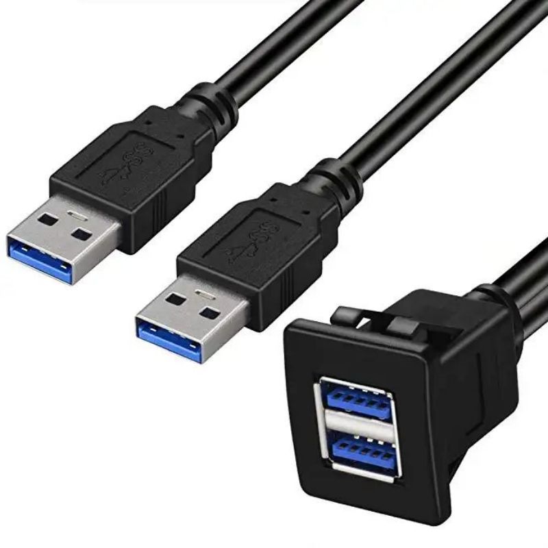 LBT High Quality Dual Ports Square USB 3.0 Panel Flush Mount Extension Cable with Buckle