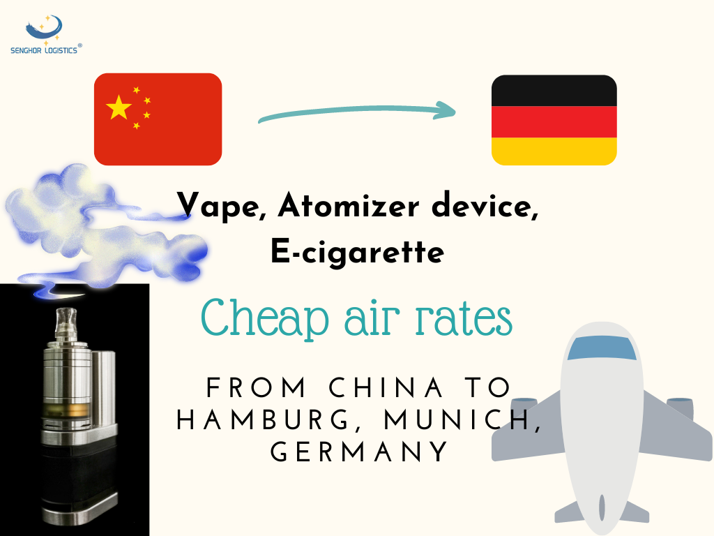 Vape Atomizer device E-cigarette cheap air rates China to Hamburg Munich Germany