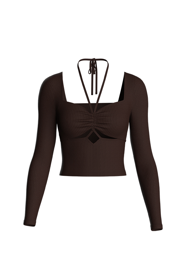 Sexy y2k Knitted Hollow Out Long Sleeve Halter Neck Crop Top Women