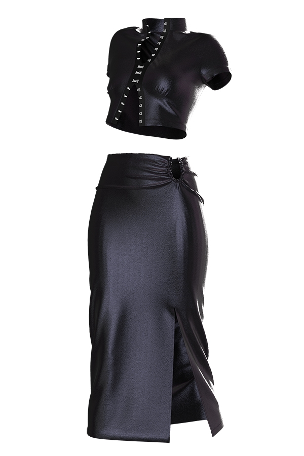 Designer y2k Two Piece Set Tight Crop Tops And Bodycon MIDI Wrap Skirt
