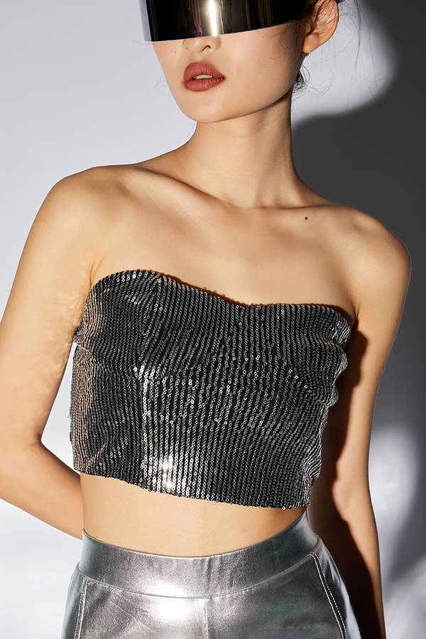 Fancy Polyester Sequin y2k Party Crop Tube Top Women Sexy