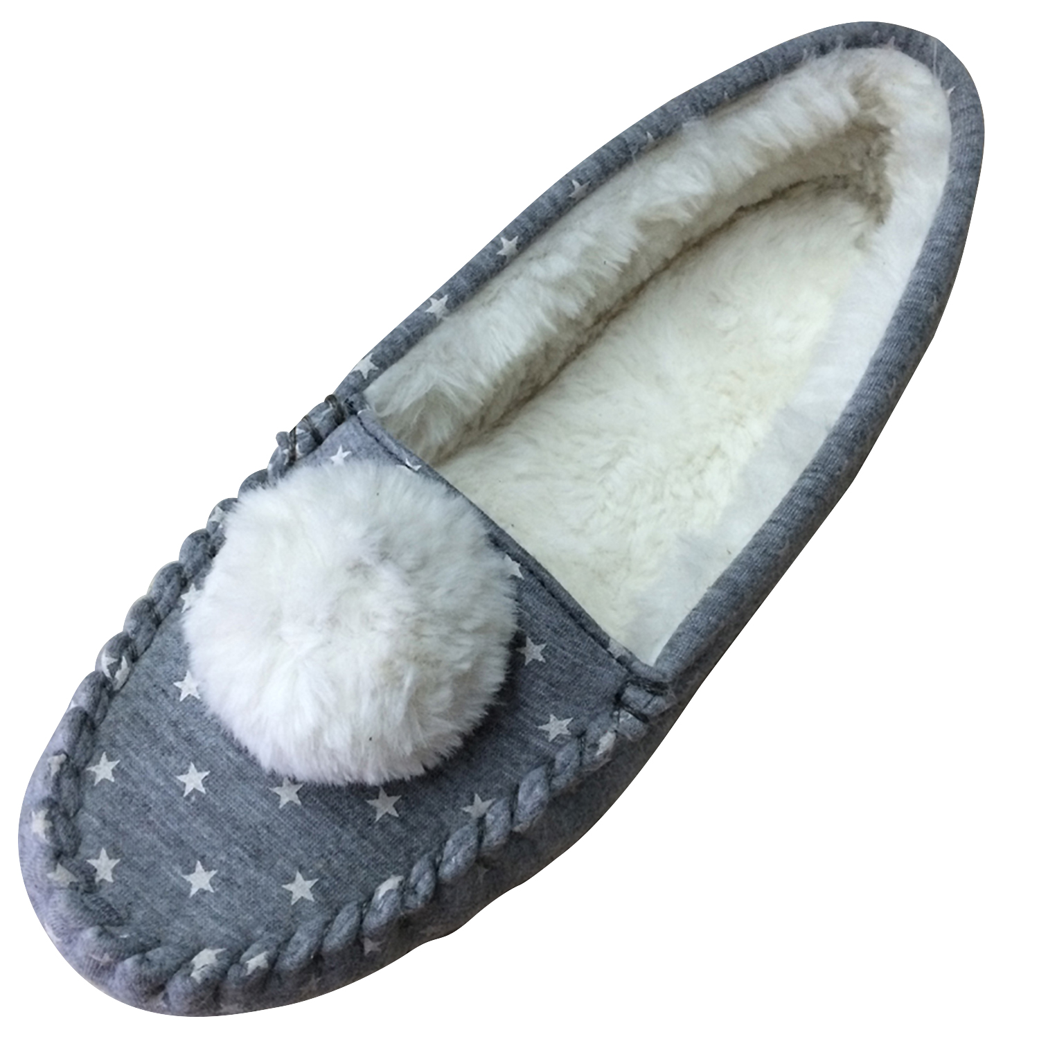 Women’s House Slippers Moccasins Slip On Jersey Upper Faux Fur Lined Indoor & Outdoor 