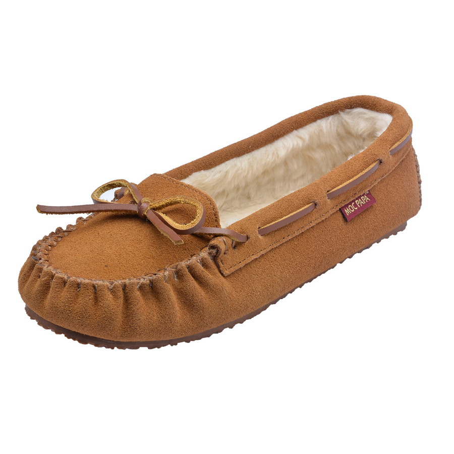 Women's Leather Lace-Up Moccasin Slippers