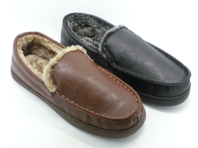Men's Vegan Leather Moccasin Slippers Warm Casual Shoes