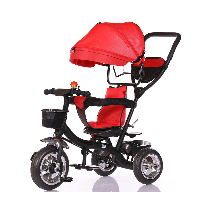 4-in-1 tricycle with adjustable push bar steering system children's tricycle with removable canopy, bell, rubber tyres, comfortable seat 