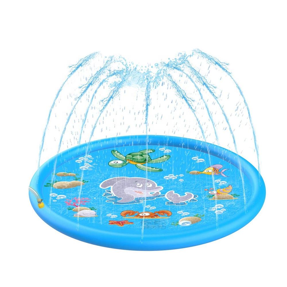 Amazon hotsale outdoor water cushion toys 68" kids sprinkler play mat shark inflatable water spray pad for kids
