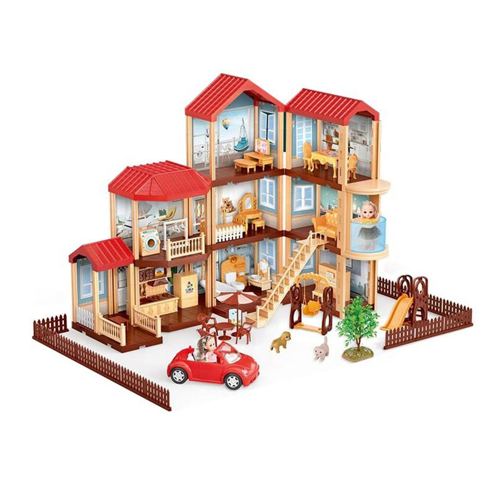 3 Layers DIY Self-assembled Princess Doll House Gift Set Play House with Furniture Toys Kids Doll Role Play Set Toys for Girls