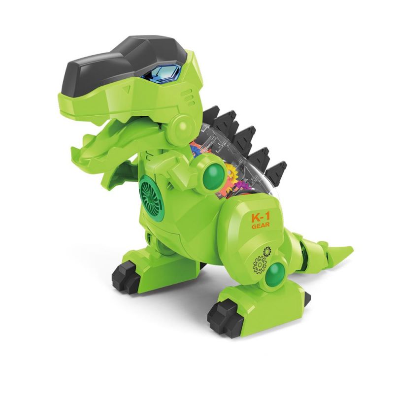 Newest electric gear drive mechanical dinosaur robot toys for kids with joint swing cooling light and simulation sound effects