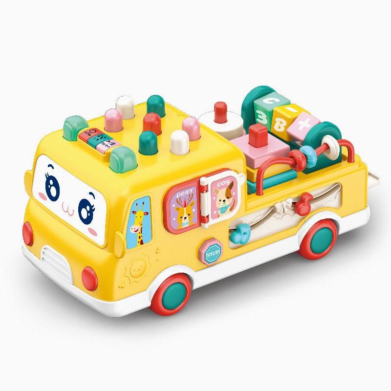 Multi-function baby early educational toy car kids bus toy shape cognition brains training toys with whack a mole and music