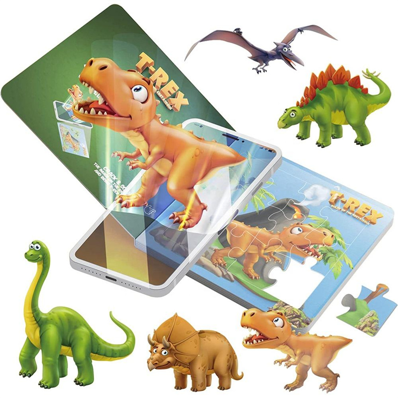 Cartoon dinosaur adventure augmented reality AR jigsaw books toy for tots 3D animal puzzle book interactive dinosaur toys gift