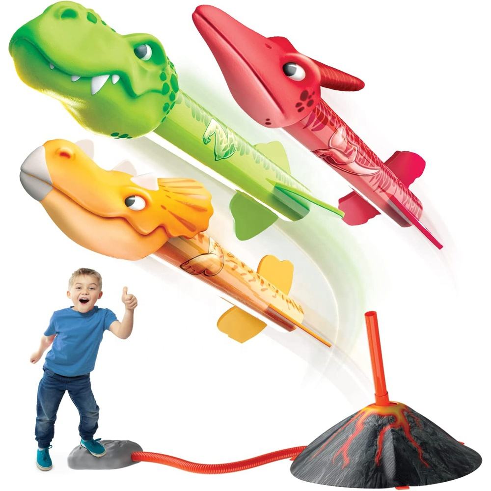 Amazon hot selling dinosaur rocket launcher toy kids stomp air pump rocket set launch up to 100 ft dinosaur blasters outdoor toy