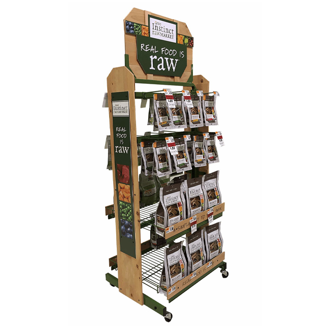FB206 Single Sided Heavy duty Raw Food Wood And Metal Floor Display Rack Stand