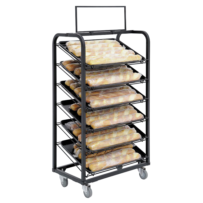 FB208 Factory Wholesale Popular Bread Shop Metal Floor Display Stands With 6 Wire Tiers And Wheels