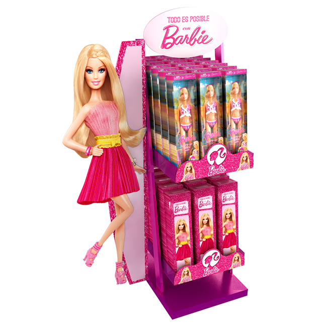 BB033 Wood Barbie Doll Children's Toy Display Shelf Retail With 2 Acrylic Shelves And PVC Graphics