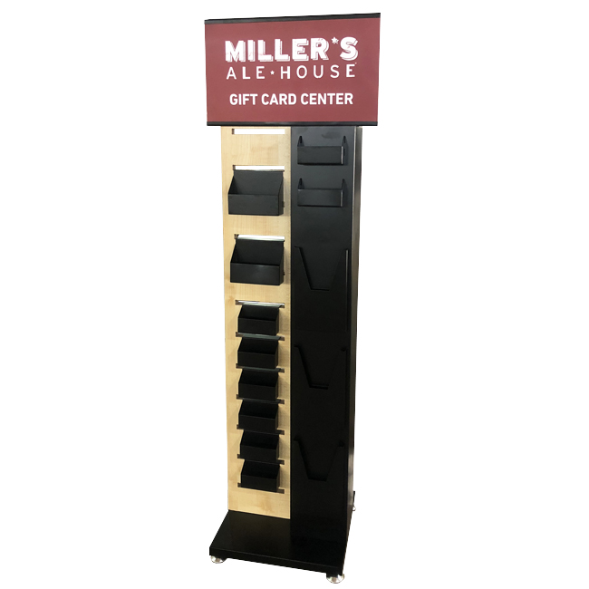 BC016 MILLER'S Gift Shop Metal And Wood Double Sided Greeting Card Countertop Displays Rack With Holders And Cabinet