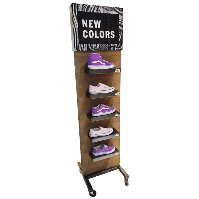 CL194 WANS Leisure Casual Shoes Promotion Double Sided Custom Retail Wood Display Stand With Metal Shelves