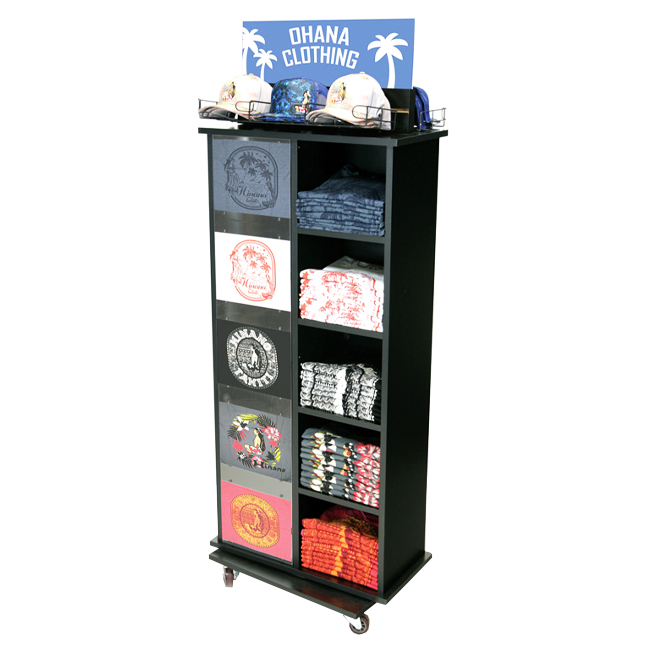 CL118 Advertising Floor Customized Melamine Board Grain With Wood Texture T Shirt Hat Clothing Rack Display Shelving