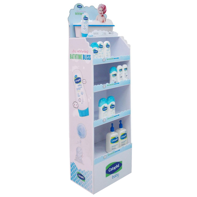 BB037 Retail Baby Wash Body Lotion Care Products PVC 4 Shelves Floor Display Stands