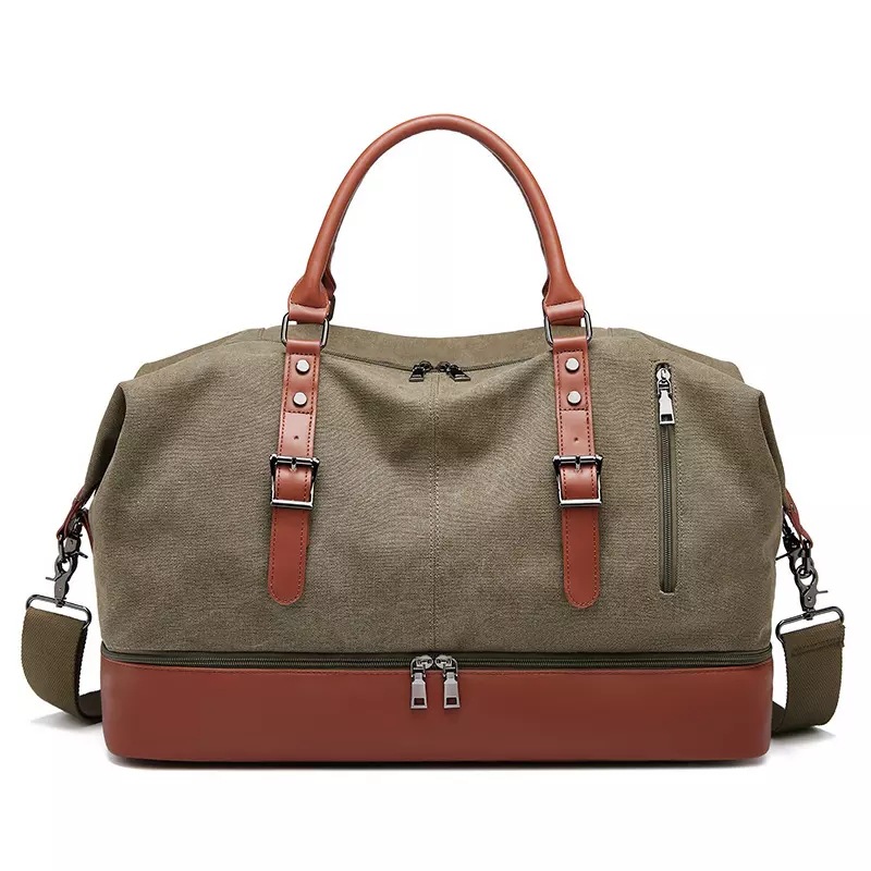 Trust-U Fashion Leather Carry on Vintage Canvas Duffle Bag that is Multi Functional 