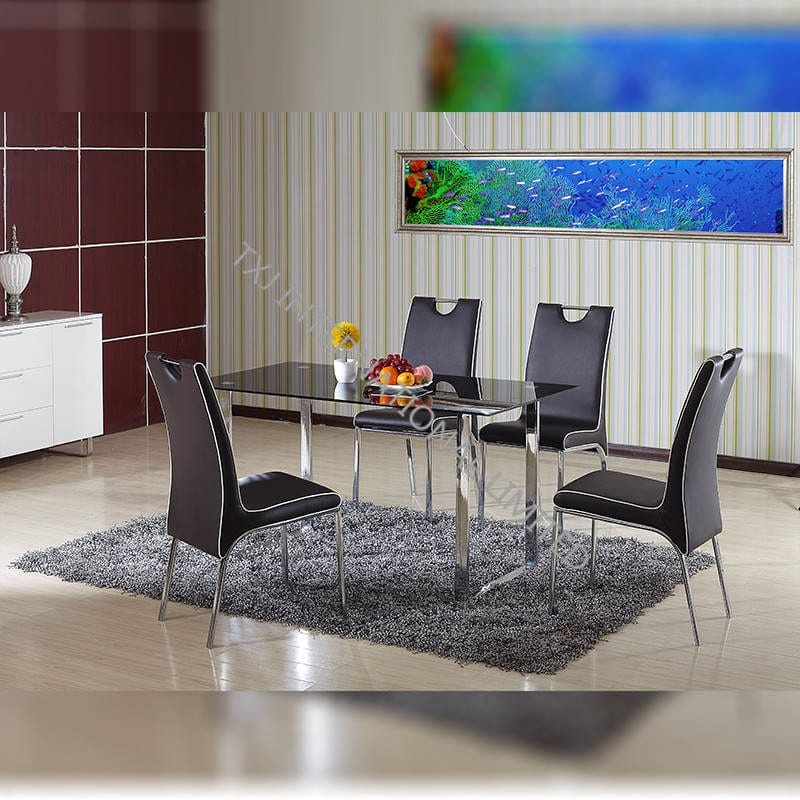 TD-1223 Black tempered glass dining table, with chroming frame